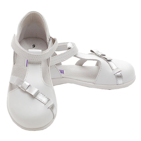 White Silver Bow Mary Jane Style Sandals Toddler 5-Little Girls 2 - SophiasStyle.com